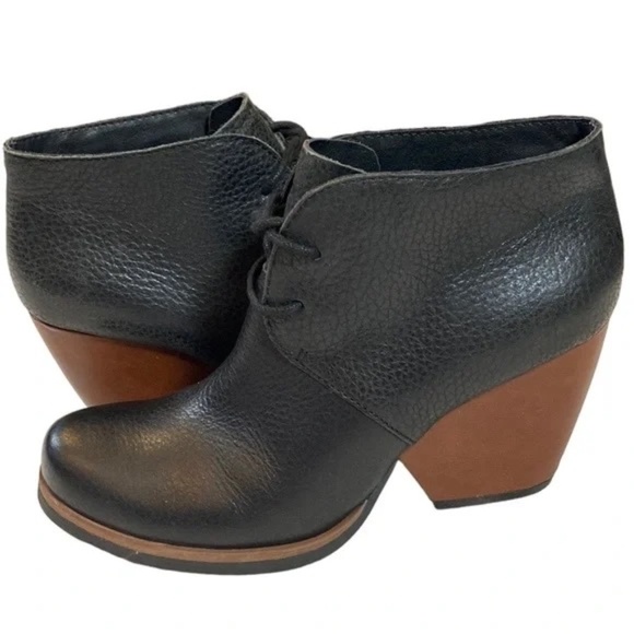Kork-Ease Roana Lace up Black Leather Ankle Booties Two-Tone Chunky Heel  7.5 - Picture 13 of 13